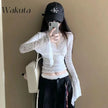 WAKUTA Sexy Lace Shirt V-neck Long-sleeved Outwear Tops Fall Short Tight Design Pure Desire Hottie Inner Pullovers Кофта Женская