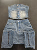 Y2k Fashion Vintage Washed Denim Set Women Off Shoulder Cropped Top Mini Skirt Jean Suit Summer Streetwear 2 Two Piece Outfits
