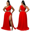 Women Clothes Set Sexy One Shoulder Crop Top Side Split A Line Skirt Beach Party Two Pieces Set Summer 2022