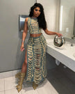 DSMTRC Women Sleeveless Crop Tank Tops and Split Side Maxi Skirt Streetwear Outfits Elegant Ripped Hole Denim Two 2 Piece Dress