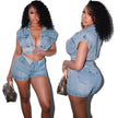 Y2k Fashion Washed Denim Women Shorts Set 2025 Summer Street Wear Sexy Clothes Jean Patchwork Two 2 Piece Matching Sets Outfits