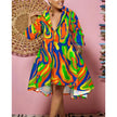 Women Sexy Fashion Printed Shirt Dresses Chic V Neck Loose Long Sleeve Dress Causal Vacation Female Mini Vestidos Robe Clothing
