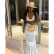 Knitted Crochet 2 Piece Skirt Sets Sexy Ruffle Elegant Fringe Tassel Dress 2024 Summer Outfits Crop Top Two Piece Skirt Sets
