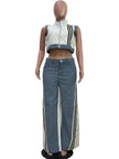 2 Pieces Women's Sets 2025 Spring Summer Denim Sleeveless Suit Tops And Wide Leg Pants Suits Two Piece Set Tracksuit Outfit
