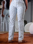 Plus Size Women's Beading Jeans High Waist Slim Casual Denim Pant Vintage Fashion 2025 Streetwear Straight Jeans Trousers