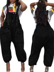 Wmstar Women's Jumpsuit Denim Cargo Pockets One Piece Outfits Wide Leg Black Fashion Streetwear Romper Wholesale Dropshipping