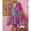 Women Sexy Fashion Printed Shirt Dresses Chic V Neck Loose Long Sleeve Dress Causal Vacation Female Mini Vestidos Robe Clothing