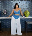 2 Piece Sets Women Sexy Denim Camisole Wide Leg Pants Patchwork Folds Slip Vest Floor Length Suit 2025 Summer Casual Outfits