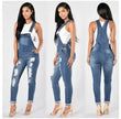 Women Demin Overalls Jumpsuits Jeans Distressed Pencil Pants Denim Holes Pockets Jenas High Street Mid Waist One Piece Slim Fit