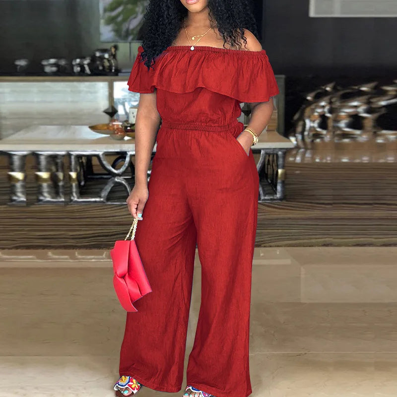 218298 Plus Size Women's Clothing 2025 Autumn New Item No Wash Denim Shawl Jumpsuit Factory