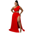 Women Clothes Set Sexy One Shoulder Crop Top Side Split A Line Skirt Beach Party Two Pieces Set Summer 2022