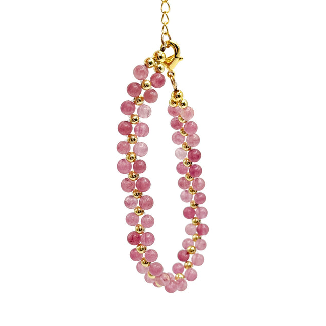 Astrid gold and pink agate beaded adjustable bracelet