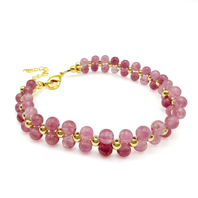 Astrid gold and pink agate beaded adjustable bracelet