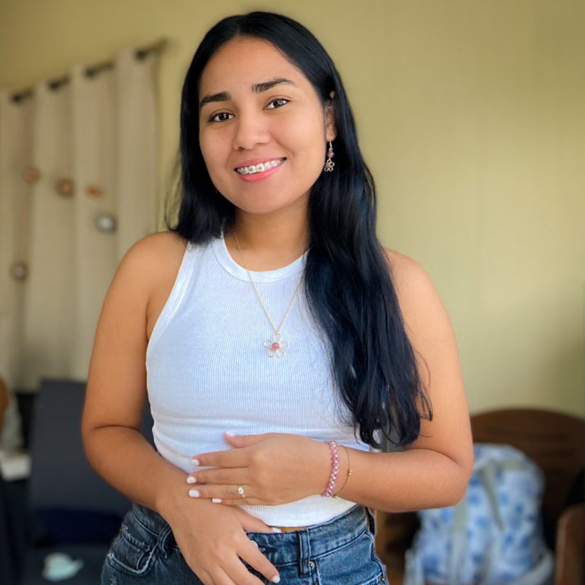 Astrid gold flower and pink agate earrings