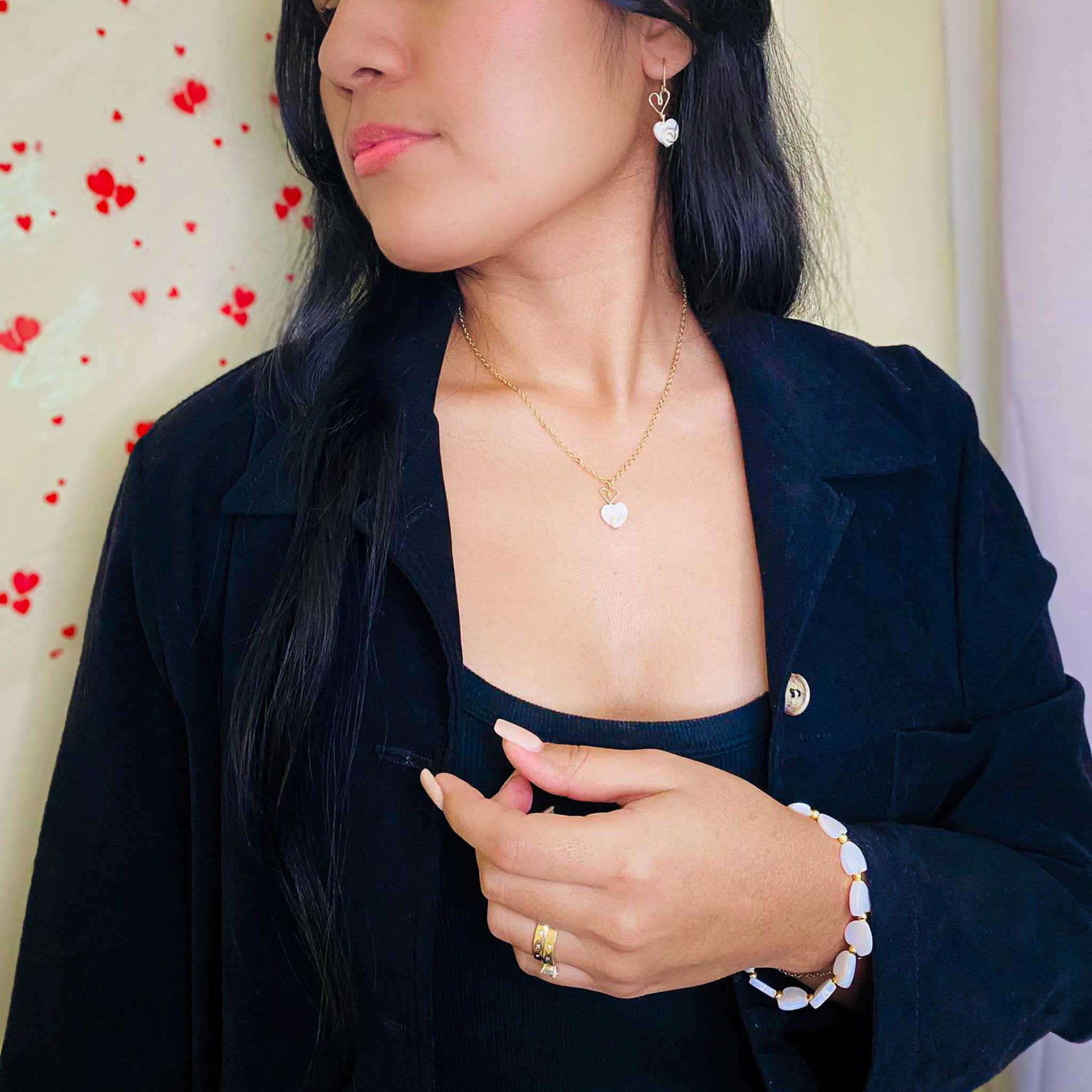 Be Mine mother of pearl and gold heart lever back earrings