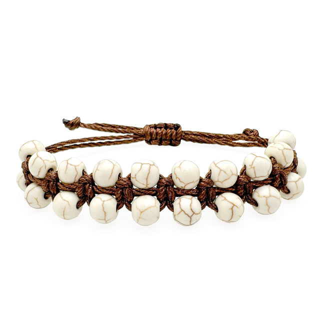 Cord of 3 cream howlite and brown cord adjustable bracelet