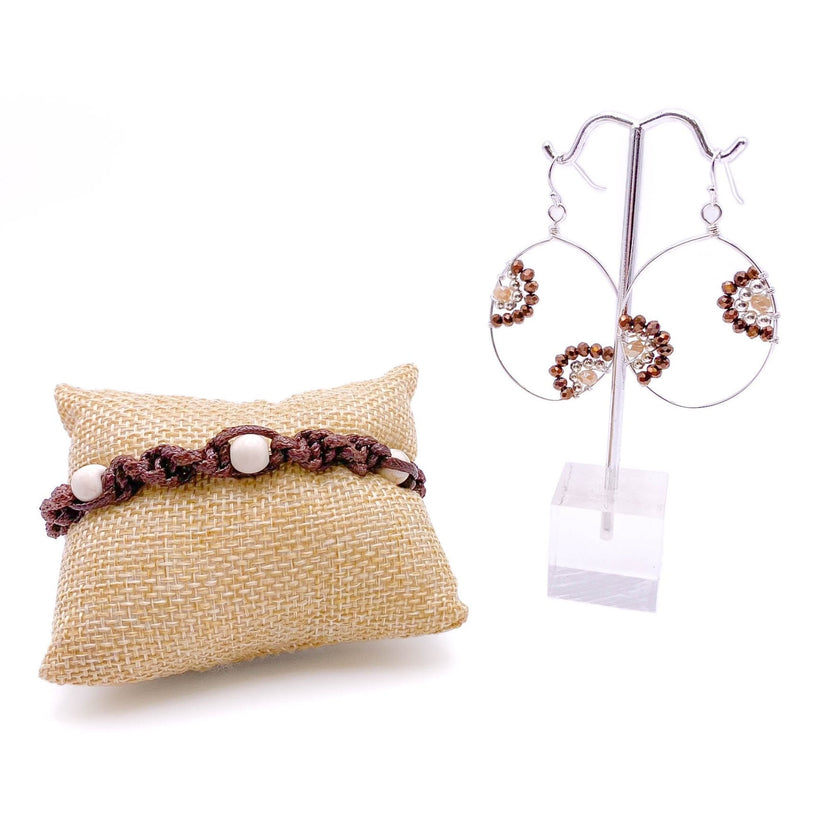 Wendi silver with brown and cream crystal fishhook earrings