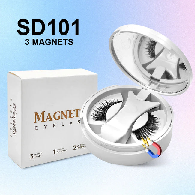 Magnetic Eyelashes Set 1 Pair Reusable No Glue Needed False Eyelashes with Magnetic Tweezers Curly Faux Lashes Makeup Tool