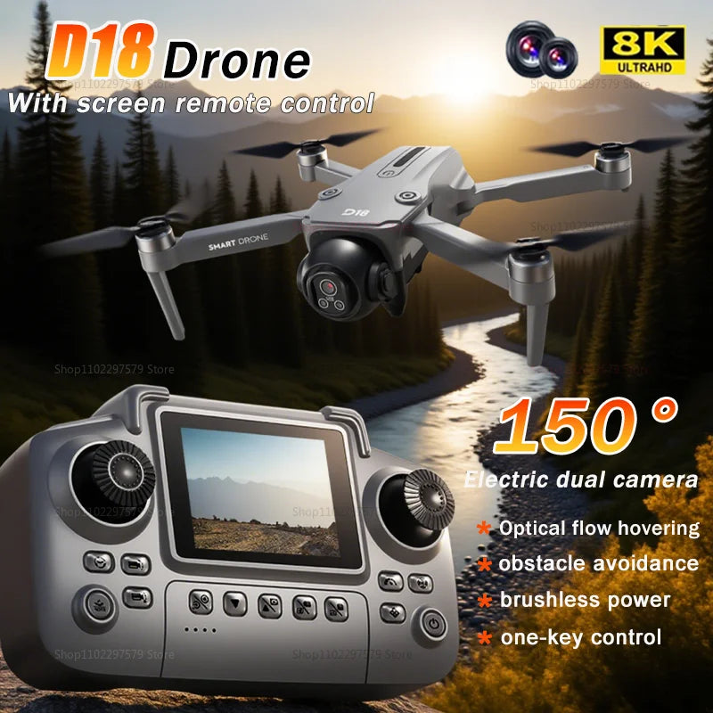 2025 New D18 Drone with 8K HD 150° Electric dual camera Angle Obstacle Avoidance Foldable Quadcopter for Aerial Photography Toy