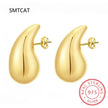 925 Sterling Silver Chunky Dome Water Drop Earring for Women Vintage Glossy Thick Teardrop Hoops Earrings Jewelry