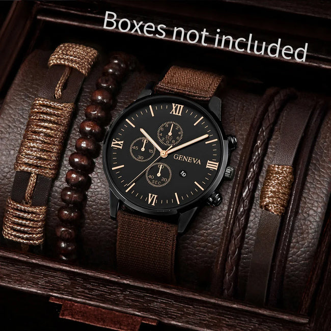 4/5PCS Fashion Men Watches Casual Male's Quartz Watch Bracelets Set Relogio Masculino Reloj Hombre（Without Box）