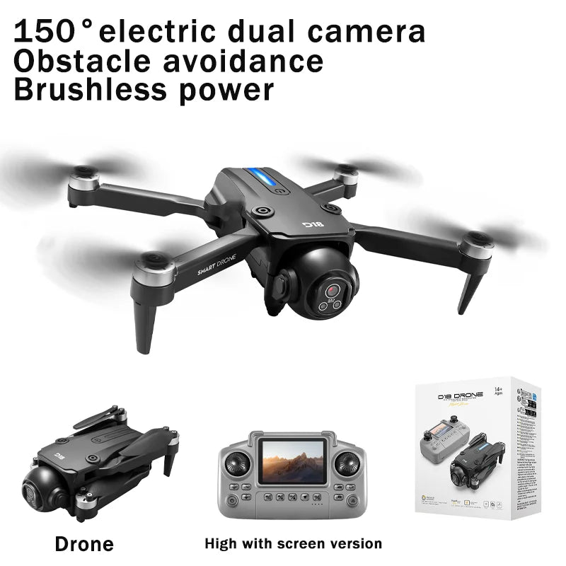 2025 New D18 Drone with 8K HD 150° Electric dual camera Angle Obstacle Avoidance Foldable Quadcopter for Aerial Photography Toy