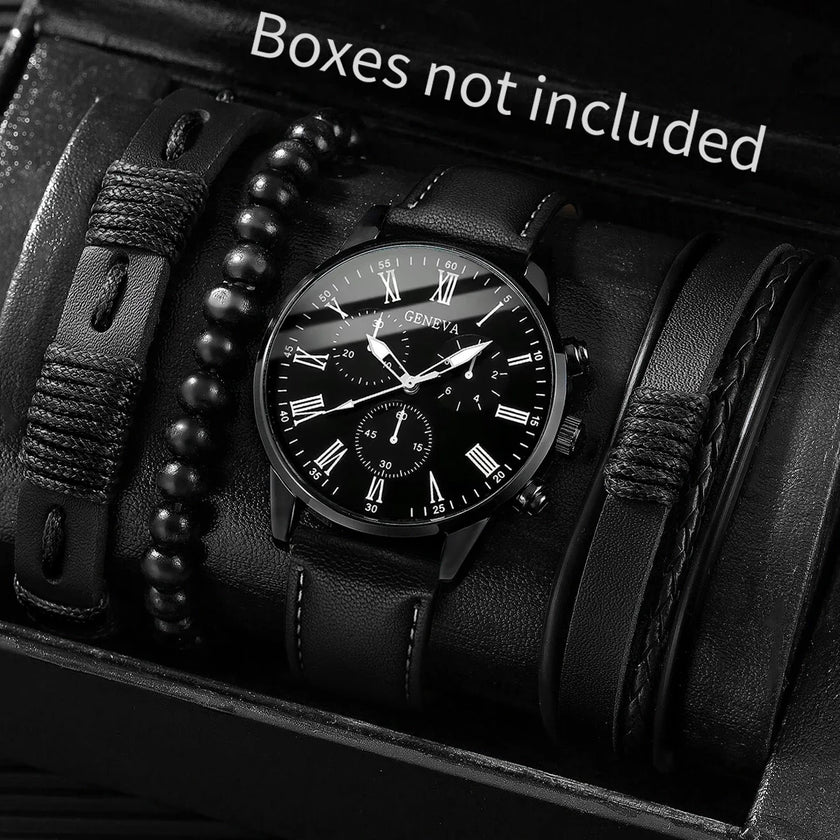 4/5PCS Fashion Men Watches Casual Male's Quartz Watch Bracelets Set Relogio Masculino Reloj Hombre（Without Box）