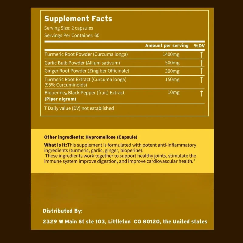 4-in-1 Supplement with Turmeric, Garlic, Ginger Root and Black Pepper - for Joint, Digestive and Immune Support