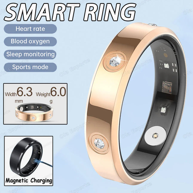 2025 Smart Ring Women Men Super narrow 6.3mm Heart Rate Health Stress measurement Monitor IP68 Waterproof Fashion Sports Rings