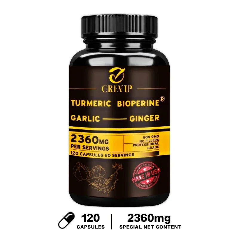 4-in-1 Supplement with Turmeric, Garlic, Ginger Root and Black Pepper - for Joint, Digestive and Immune Support