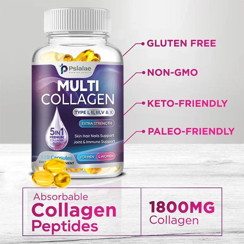 Multiple Collagen Complex - Type I, II, III, V, X, Grass Fed and Non-GMO Hydrolyzed Collagen Peptide Supplement