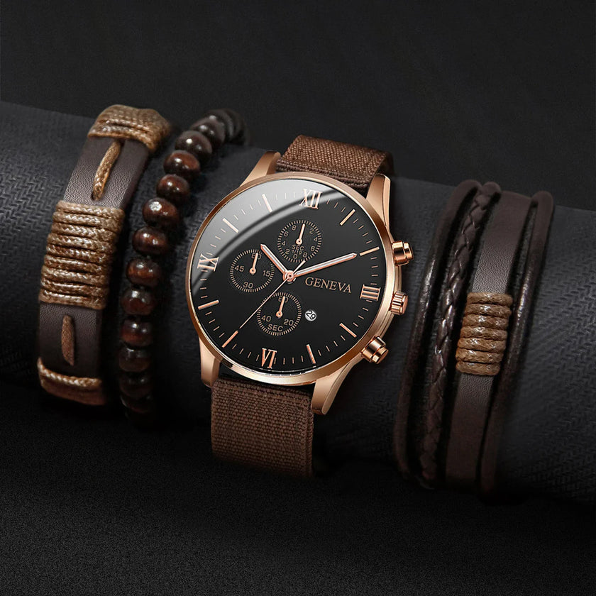 4/5PCS Fashion Men Watches Casual Male's Quartz Watch Bracelets Set Relogio Masculino Reloj Hombre（Without Box）