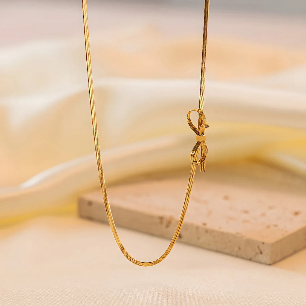 Bow Collarbone Necklace Stainless Steel Jewelry Personality Girl Party Accessories Snake Bone Chain