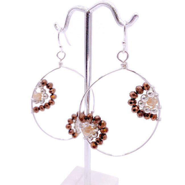 Wendi silver with brown and cream crystal fishhook earrings
