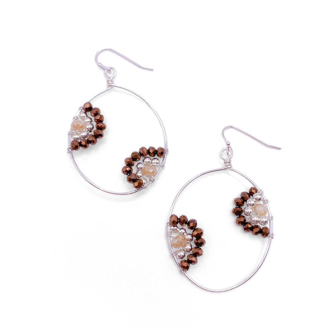Wendi silver with brown and cream crystal fishhook earrings