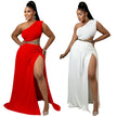 Women Clothes Set Sexy One Shoulder Crop Top Side Split A Line Skirt Beach Party Two Pieces Set Summer 2022