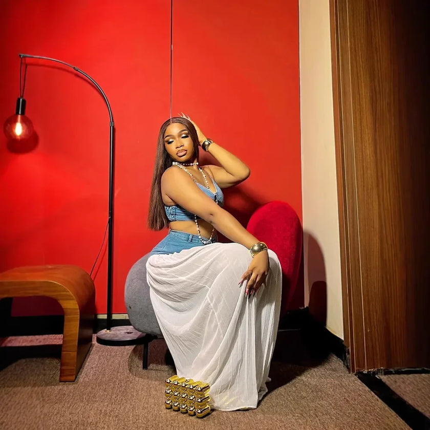 2 Piece Sets Women Sexy Denim Camisole Wide Leg Pants Patchwork Folds Slip Vest Floor Length Suit 2025 Summer Casual Outfits