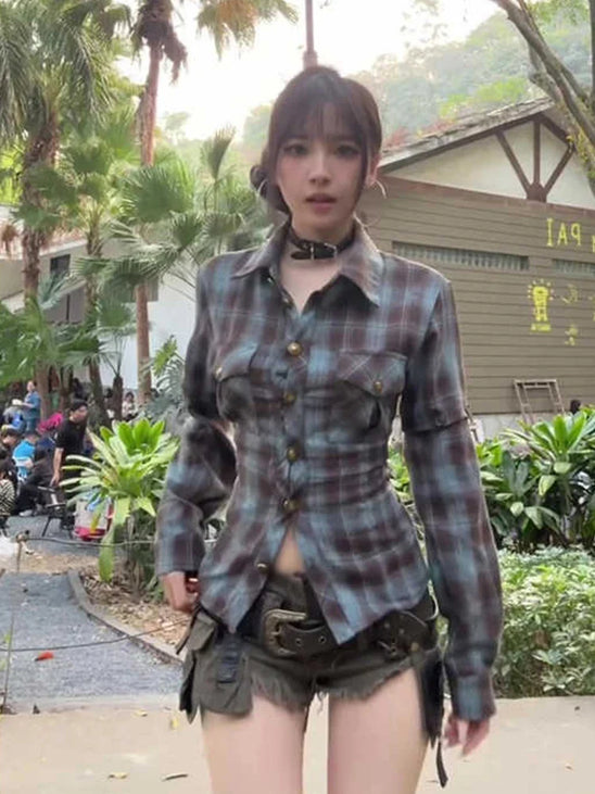 2025 Spring Summer Women Y2k Design Harajuku Shirts Long Sleeve Aesthetic Tops Backless Blouses Design Grunge New Goblin Core