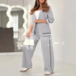 Women Suit Jacket 2 Piece Sets Striped Blazer Coat Turn Down Collar Single Breasted Wide Leg Pants Ensemble Office Lady Outfits