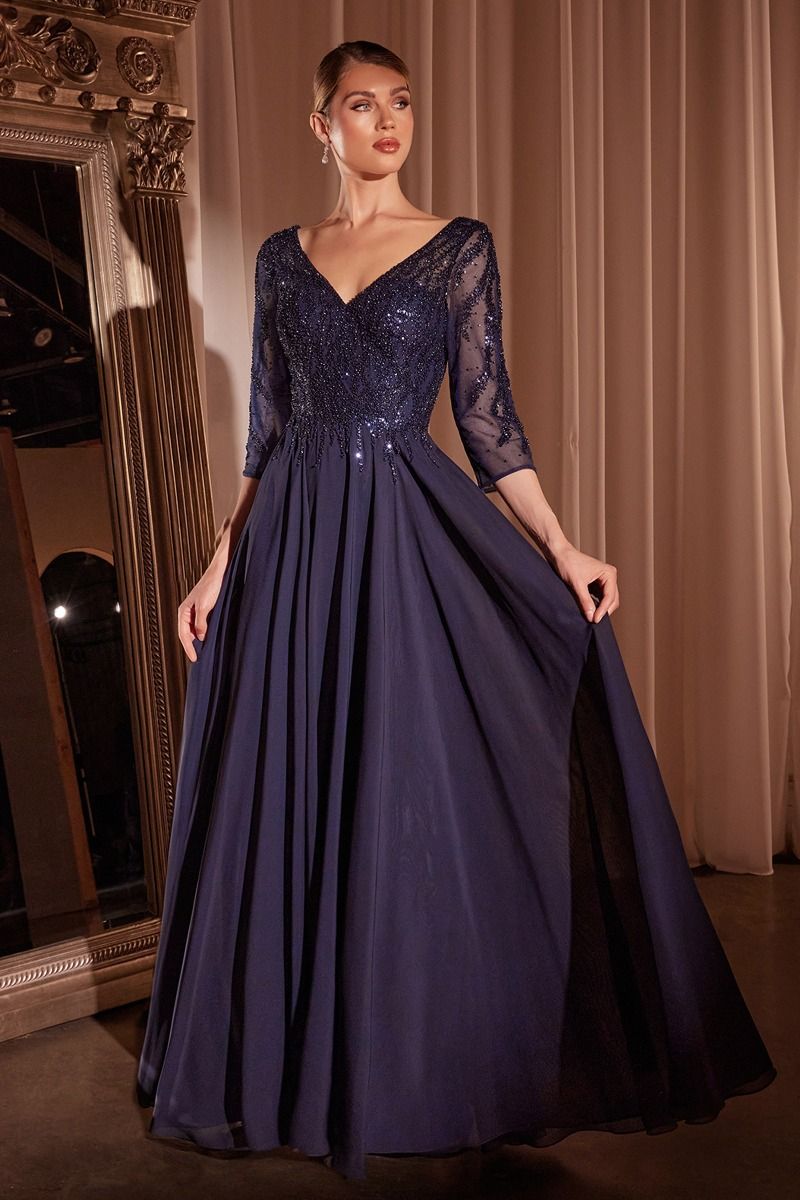 Chiffon A-Line Long Sleeve Gown