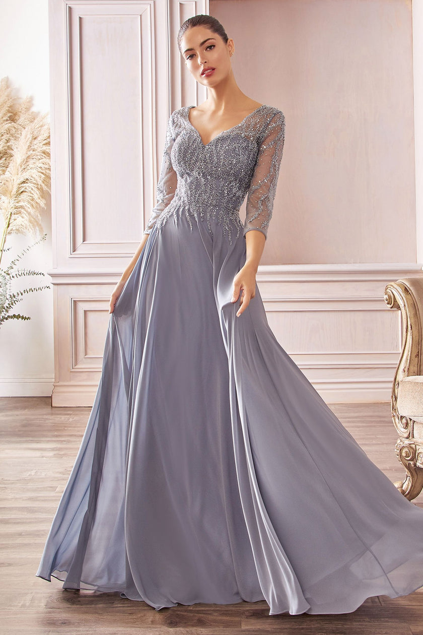 Chiffon A-Line Long Sleeve Gown