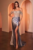 Embellished Off The Shoulder Satin Gown