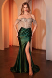 Embellished Off The Shoulder Satin Gown