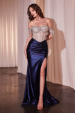 Embellished Off The Shoulder Satin Gown