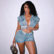 Y2k Fashion Washed Denim Women Shorts Set 2025 Summer Street Wear Sexy Clothes Jean Patchwork Two 2 Piece Matching Sets Outfits