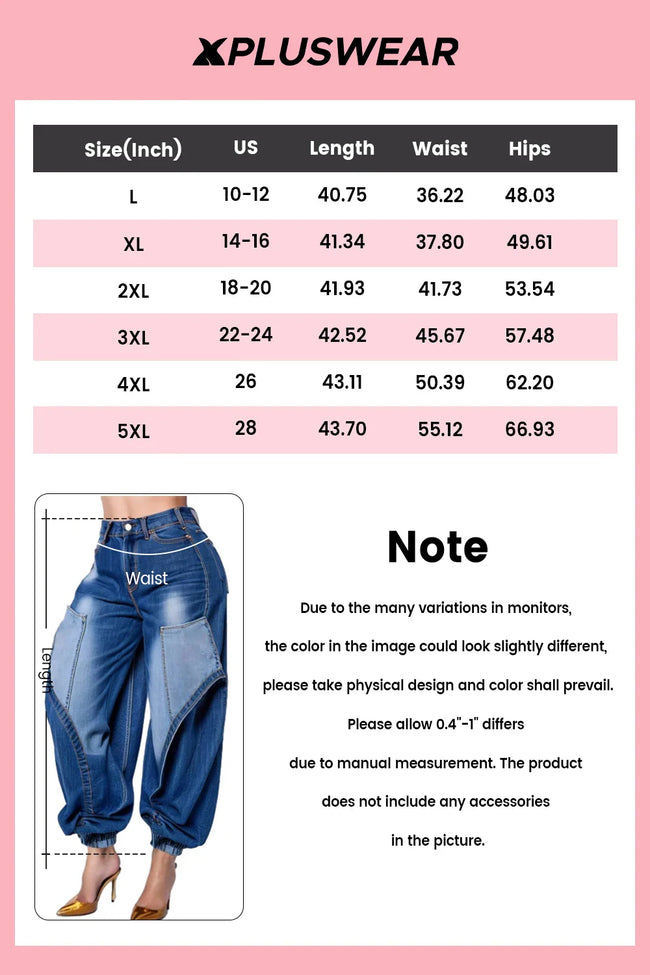 Plus Size Casual Blue Jogging Hight Waist Denim Jeans