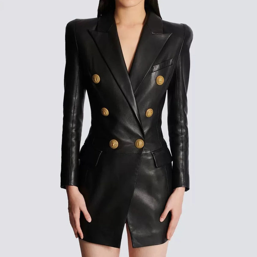 Women's PU Leather Blazer Dress 2025 - Slim Fit Office Suit, Minimalist Chic Work Attire