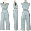 Streetwear Denim Set Women 2 Piece Set Outfit Jean Zipper Turn-down Collar Cropped Top and Loose Wide Leg Pants Matching Sets