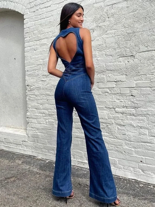 TARUXY Backless Heart Cutout Bodycon Jumpsuit For Women Casual Sleeveless Slim One-Piece Outfits Retro Denim Jumpsuits New 2025