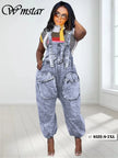 Wmstar Women's Jumpsuit Denim Cargo Pockets One Piece Outfits Wide Leg Black Fashion Streetwear Romper Wholesale Dropshipping